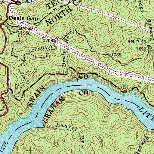 Topographic Map of Deals Branch, NC