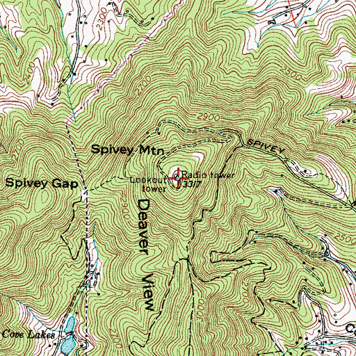 Topographic Map of Deaver View Mountain, NC