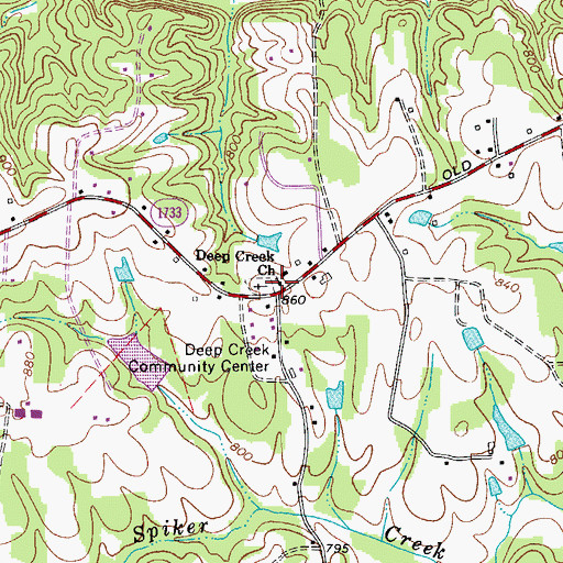 Topographic Map of Deep Creek Baptist Church, NC