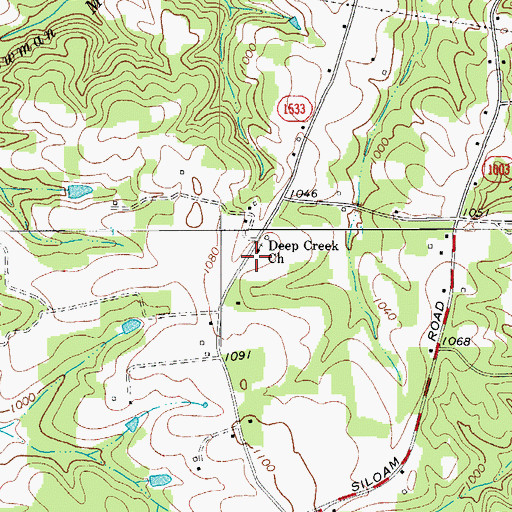 Topographic Map of Deep Creek Primitive Baptist Church, NC