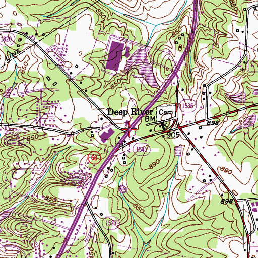 Topographic Map of Deep River, NC
