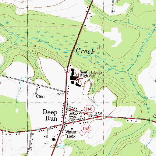Topographic Map of Deep Run, NC
