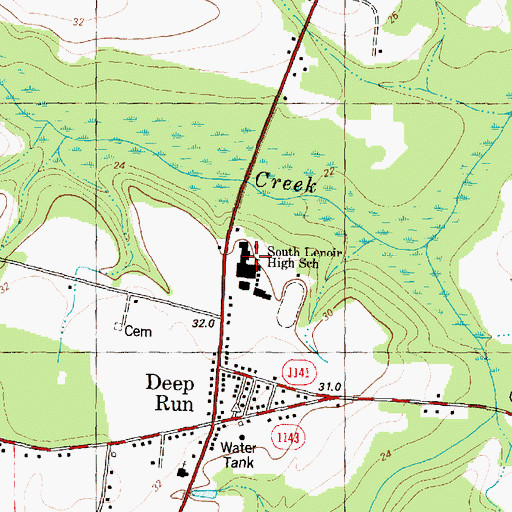 Topographic Map of Deep Run School, NC