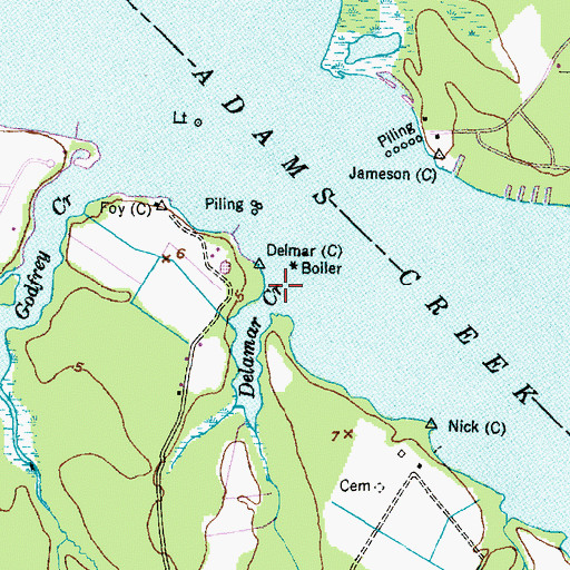 Topographic Map of Delamar Creek, NC