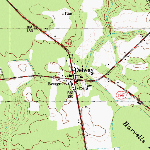 Topographic Map of Delway, NC
