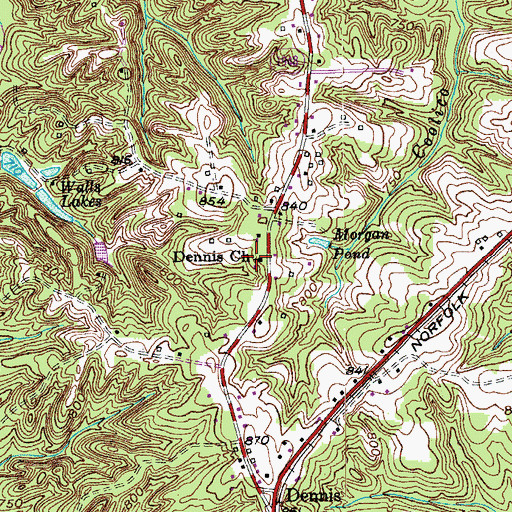 Topographic Map of Dennis Church, NC