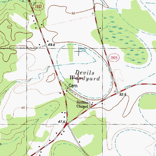 Topographic Map of Devils Woodyard, NC