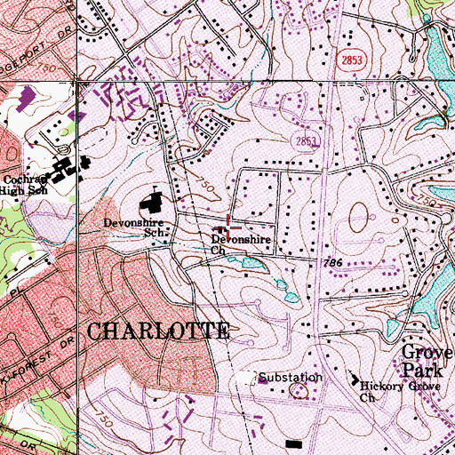 Topographic Map of Devonshire Church, NC