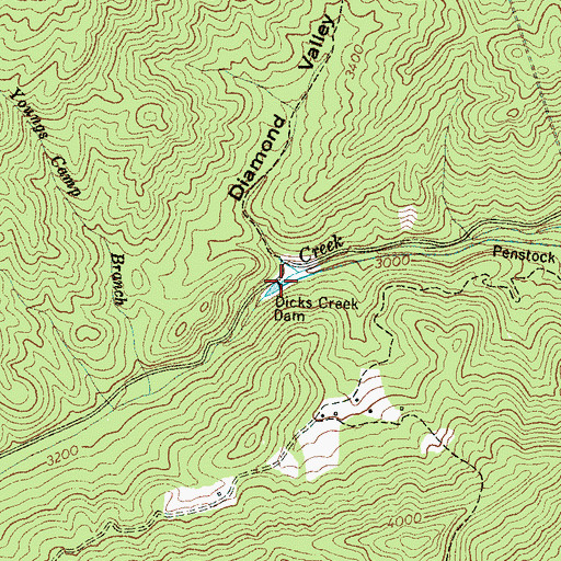 Topographic Map of Dicks Creek Dam, NC