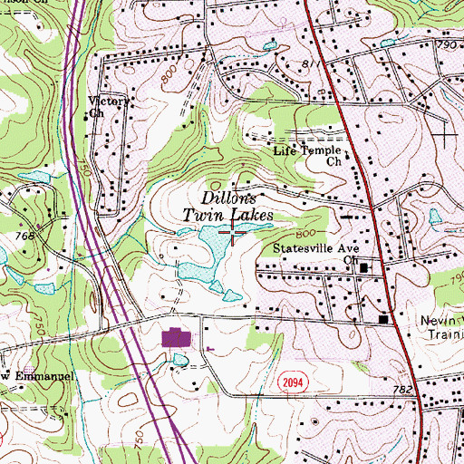 Topographic Map of Dillons Twin Lakes, NC