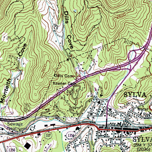 Topographic Map of Dills Cemetery, NC