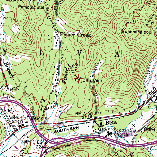 Topographic Map of Dills Cemetery, NC