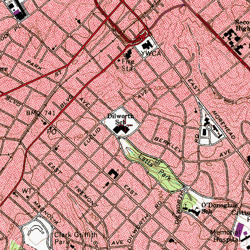 Topographic Map of Dilworth Elementary School, NC