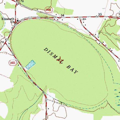 Topographic Map of Dismal Bay, NC