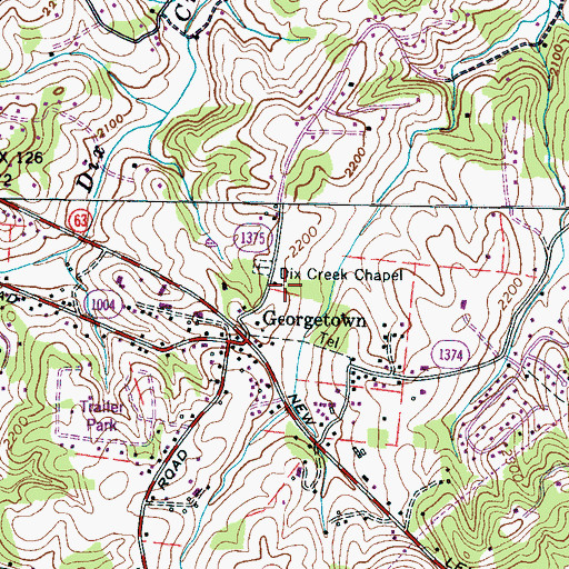 Topographic Map of Dix Creek Chapel, NC
