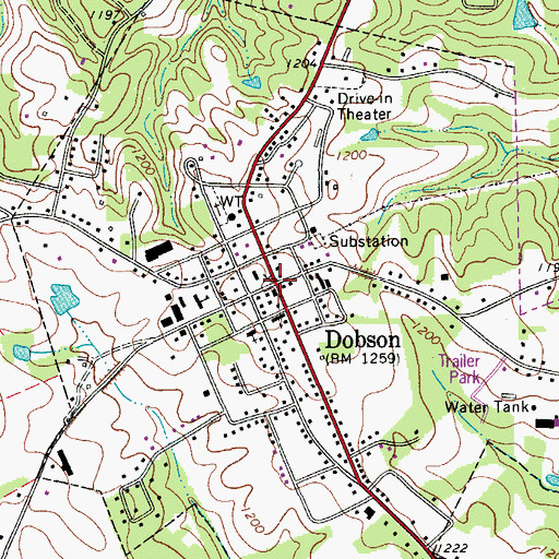 Topographic Map of Dobson, NC