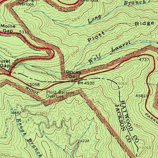 Topographic Map of Docks Gap, NC