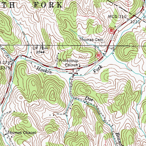 Topographic Map of Doe Branch, NC