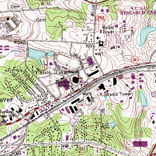 Topographic Map of Dorton Arena, NC