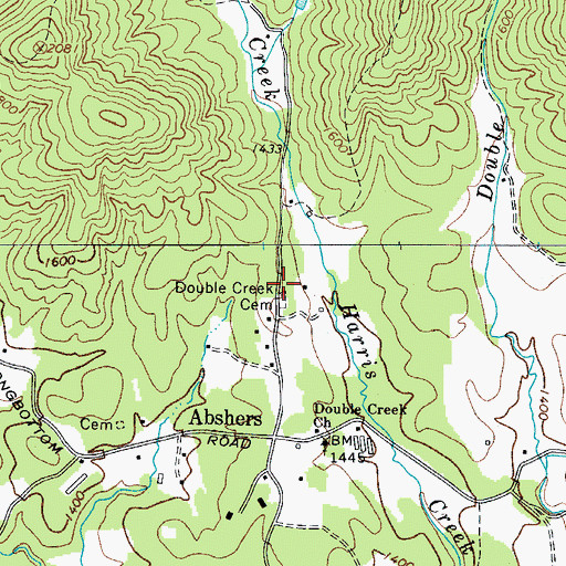 Topographic Map of Double Creek Cemetery, NC