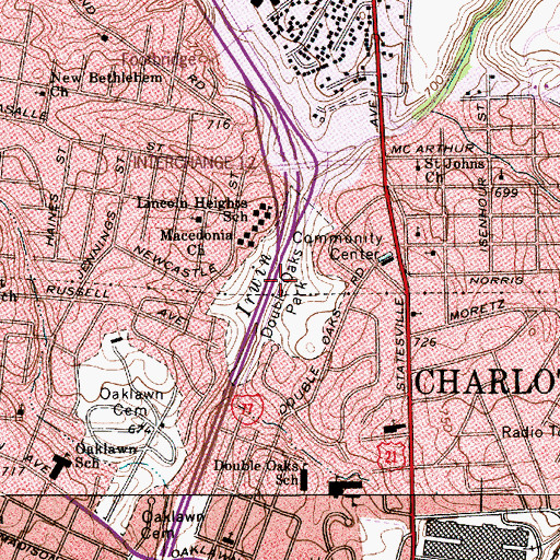 Topographic Map of Double Oaks Park, NC