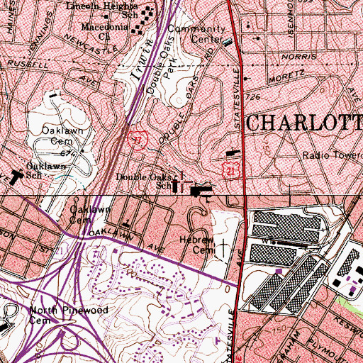 Topographic Map of Double Oaks Pre-K Academic Center, NC