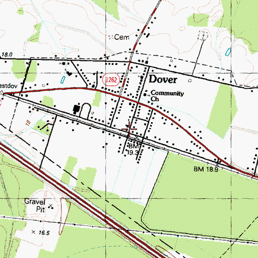Topographic Map of Dover, NC
