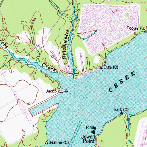 Topographic Map of Drinkwater Creek, NC