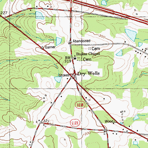 Topographic Map of Dry Wells, NC