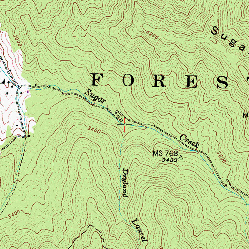 Topographic Map of Dryland Laurel Branch, NC