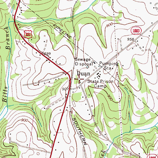 Topographic Map of Duan, NC