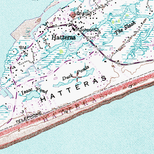 Topographic Map of Duck Ponds, NC