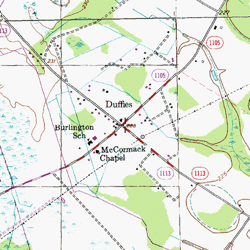 Topographic Map of Duffies, NC