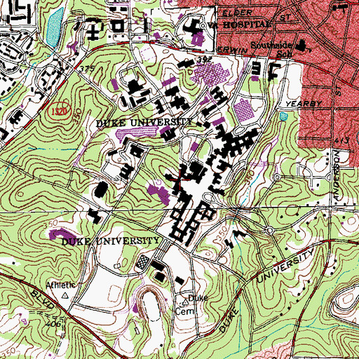 Topographic Map of Duke University, NC