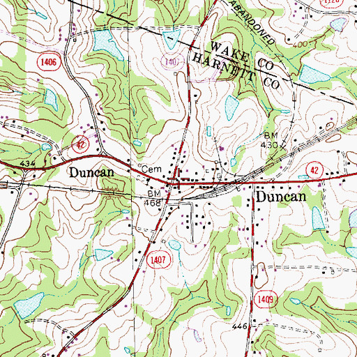 Topographic Map of Duncan, NC
