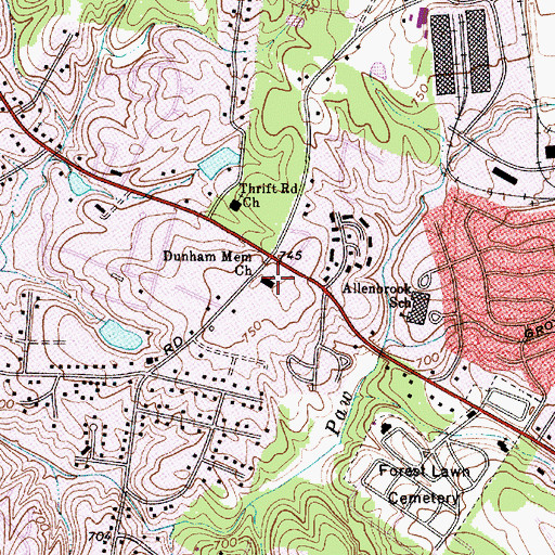Topographic Map of Dunham Memorial Baptist Church, NC