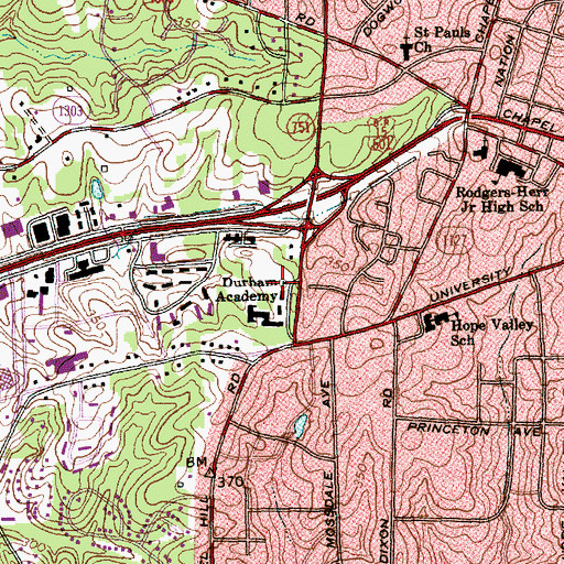 Topographic Map of Durham Academy, NC