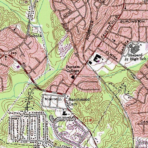Topographic Map of Durham College, NC