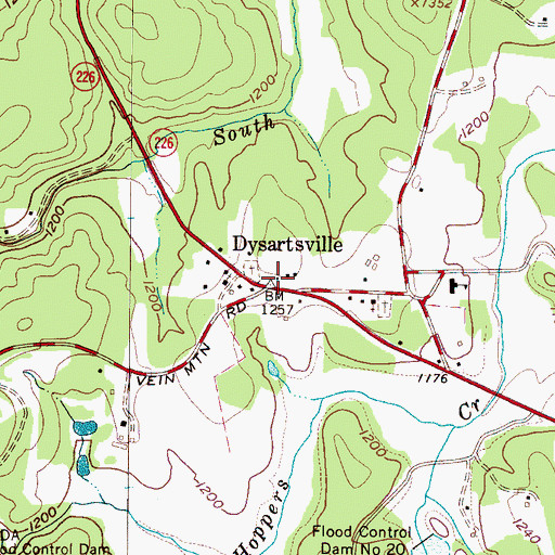 Topographic Map of Dysartsville, NC