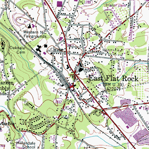 Topographic Map of East Flat Rock, NC