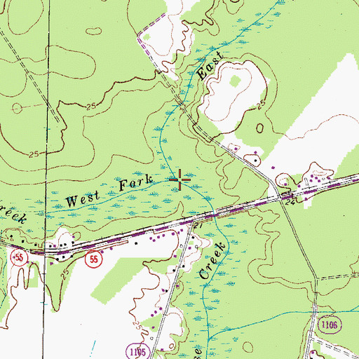 Topographic Map of East Fork Goose Greek, NC