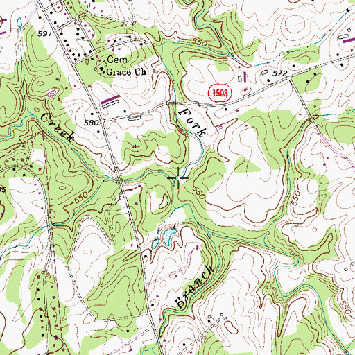 Topographic Map of East Fork Stewarts Creek, NC