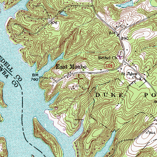 Topographic Map of East Monbo, NC