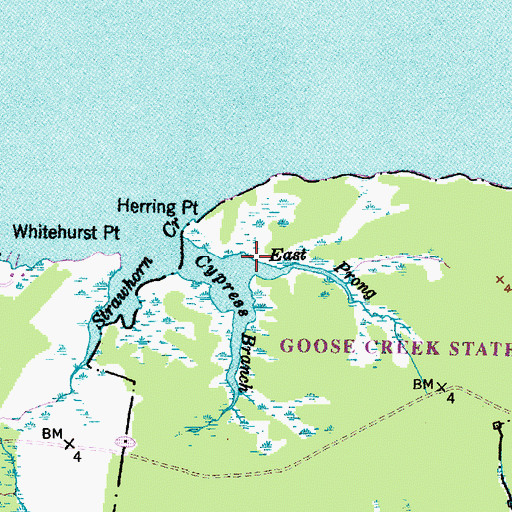 Topographic Map of East Prong Cypress Branch, NC