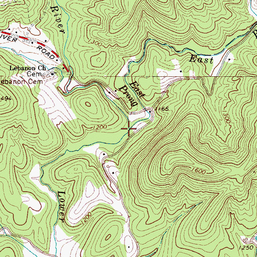 Topographic Map of East Prong Lower Little River, NC