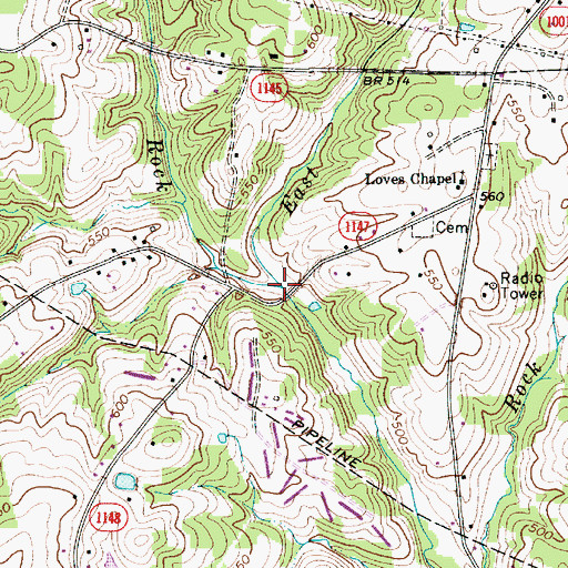 Topographic Map of East Prong Rock Hole Creek, NC