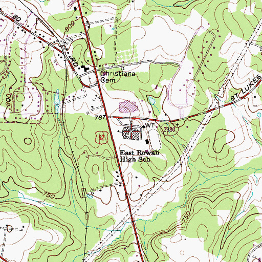 Topographic Map of East Rowan High School, NC