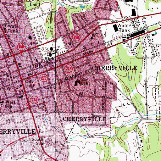 Topographic Map of East School, NC