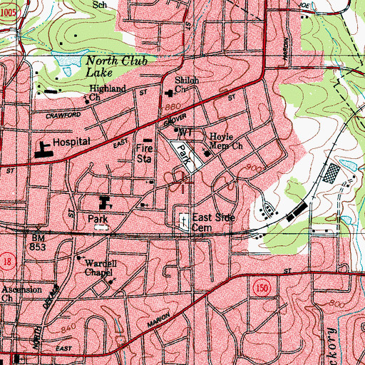 Topographic Map of East Side Cemetery, NC