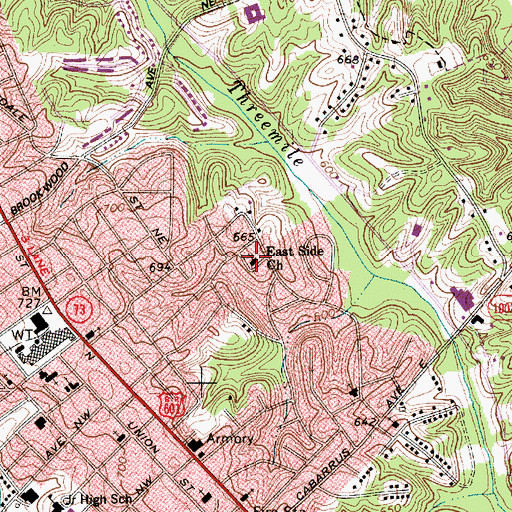 Topographic Map of East Side Church, NC